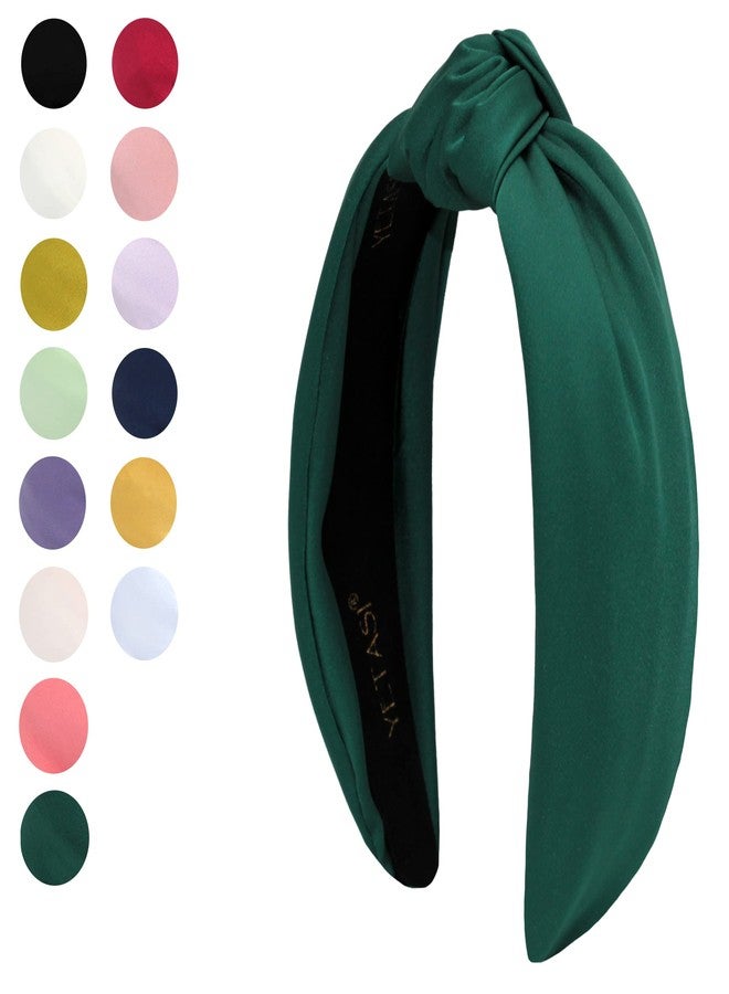 YETASI Green Headband Warable All Day Sain Headbands Made of Silk Quality Satin Fabric. Non-slip, Comfortable, Adjustable Size, Forest Green Knotted Headband Fashion Designer Head band Womens Girl - Image 2